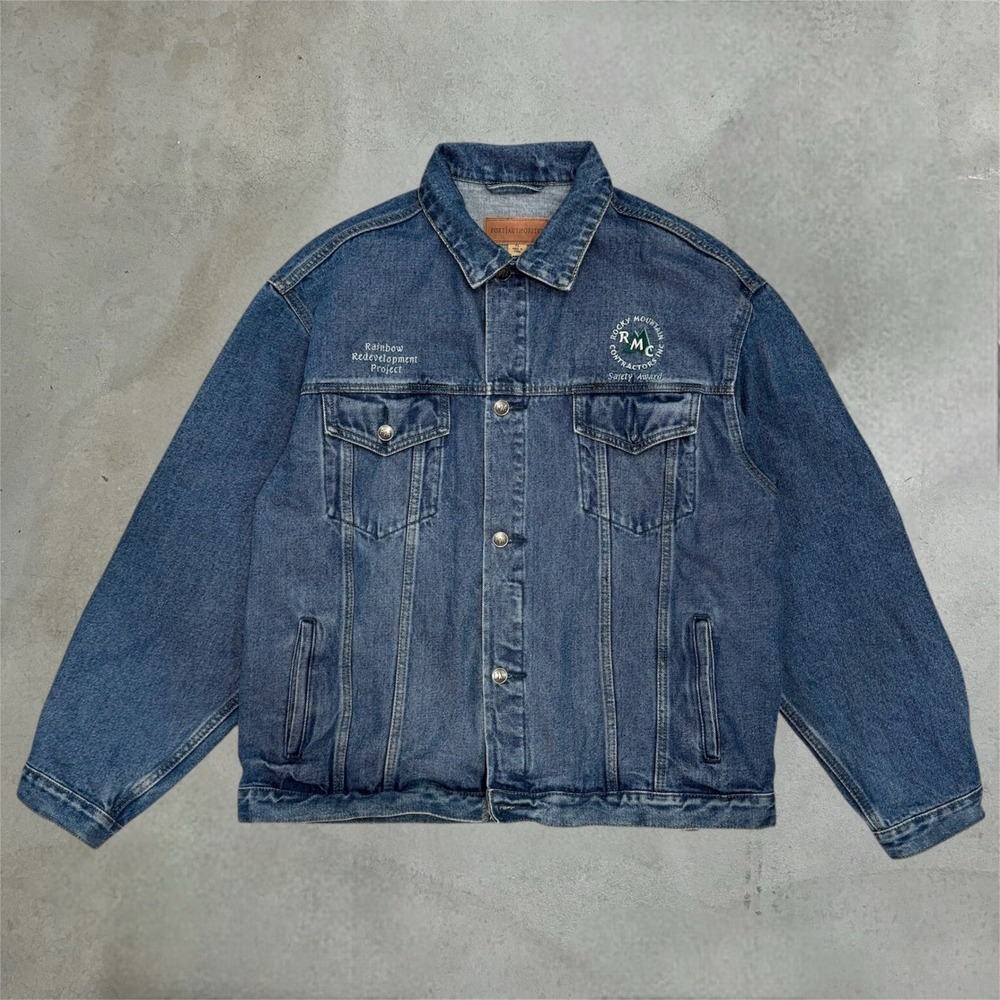 Port Authority Denim Jacket Mens XL Blue Rocky Mountain Contractors Workwear Vtg